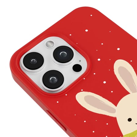 iPhone 15 Pro Max Kırmızı Lansman Renkli Silikon Winter Rabbit Tasarımlı Premium Kılıf