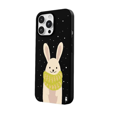 iPhone 13 Pro Max Siyah Lansman Renkli Silikon Winter Rabbit Tasarımlı Premium Kılıf