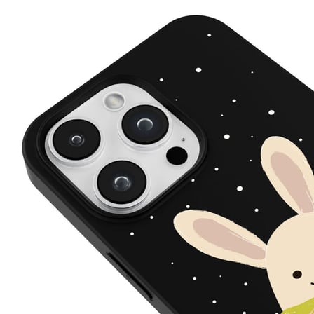 iPhone 13 Pro Max Siyah Lansman Renkli Silikon Winter Rabbit Tasarımlı Premium Kılıf