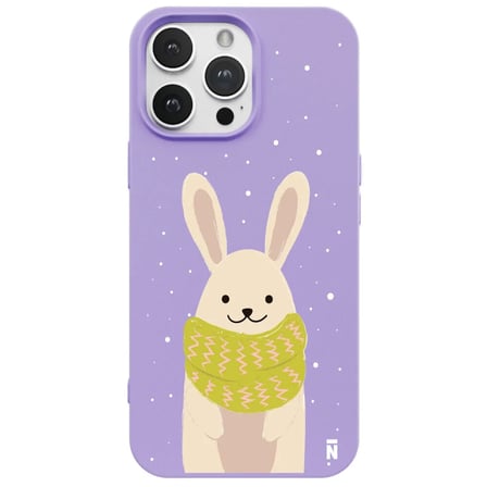 iPhone 13 Pro Max Lila Lansman Renkli Silikon Winter Rabbit Tasarımlı Premium Kılıf
