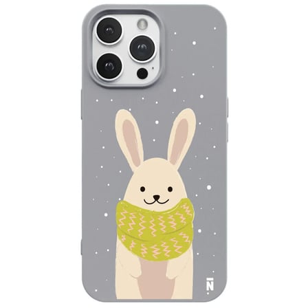 iPhone 12 Pro Max Gri Lansman Renkli Silikon Winter Rabbit Tasarımlı Premium Kılıf