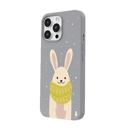 iPhone 12 Pro Max Gri Lansman Renkli Silikon Winter Rabbit Tasarımlı Premium Kılıf