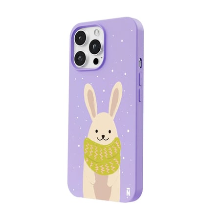 iPhone 12 Pro Lila Lansman Renkli Silikon Winter Rabbit Tasarımlı Premium Kılıf