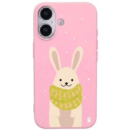 iPhone 17 Pembe Lansman Renkli Silikon Winter Rabbit Tasarımlı Premium Kılıf