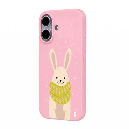 iPhone 17 Pembe Lansman Renkli Silikon Winter Rabbit Tasarımlı Premium Kılıf