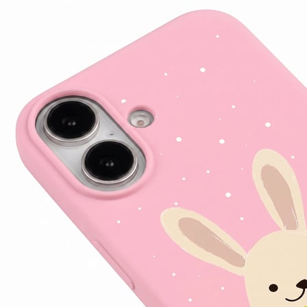 iPhone 17 Pembe Lansman Renkli Silikon Winter Rabbit Tasarımlı Premium Kılıf