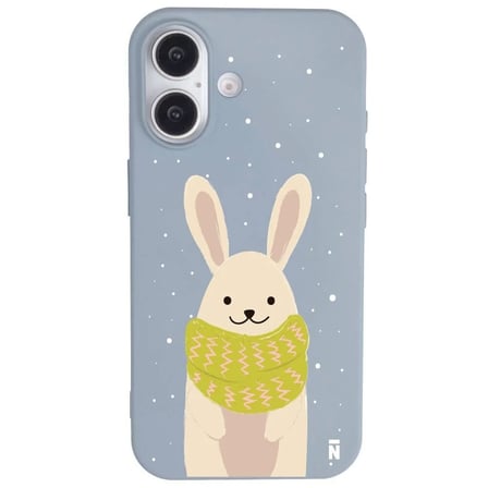 iPhone 16 Plus Mavi Lansman Renkli Silikon Winter Rabbit Tasarımlı Premium Kılıf