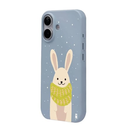 iPhone 16 Plus Mavi Lansman Renkli Silikon Winter Rabbit Tasarımlı Premium Kılıf