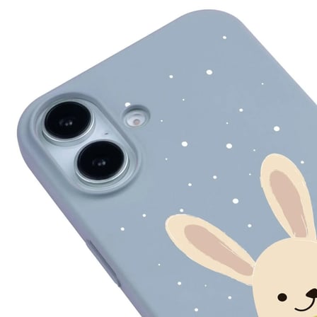 iPhone 16 Plus Mavi Lansman Renkli Silikon Winter Rabbit Tasarımlı Premium Kılıf