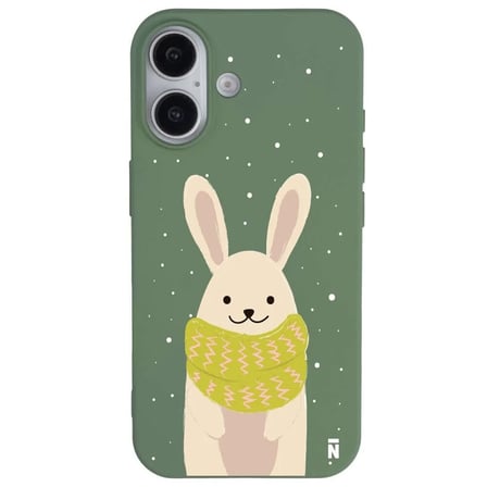 iPhone 16 Plus Yeşil Lansman Renkli Silikon Winter Rabbit Tasarımlı Premium Kılıf