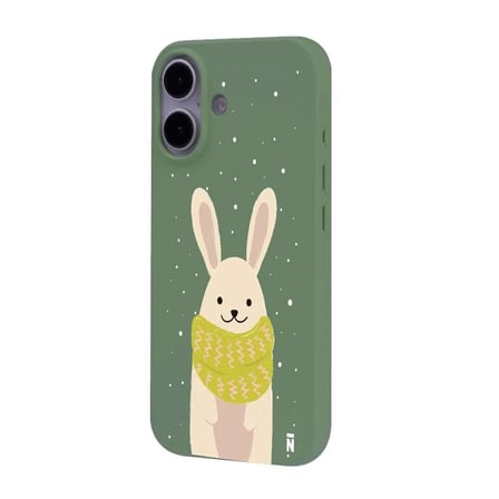 iPhone 16 Plus Yeşil Lansman Renkli Silikon Winter Rabbit Tasarımlı Premium Kılıf