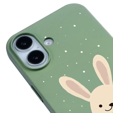 iPhone 16 Plus Yeşil Lansman Renkli Silikon Winter Rabbit Tasarımlı Premium Kılıf