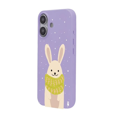iPhone 16 Plus Lila Lansman Renkli Silikon Winter Rabbit Tasarımlı Premium Kılıf