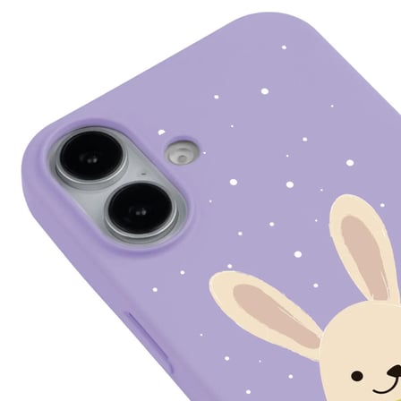 iPhone 16 Plus Lila Lansman Renkli Silikon Winter Rabbit Tasarımlı Premium Kılıf