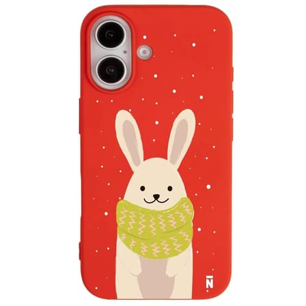 iPhone 16 Plus Kırmızı Lansman Renkli Silikon Winter Rabbit Tasarımlı Premium Kılıf