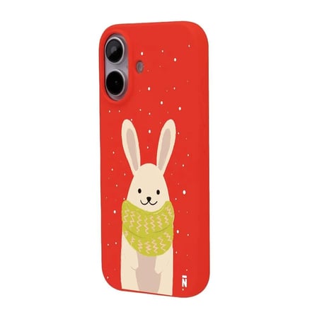 iPhone 16 Plus Kırmızı Lansman Renkli Silikon Winter Rabbit Tasarımlı Premium Kılıf
