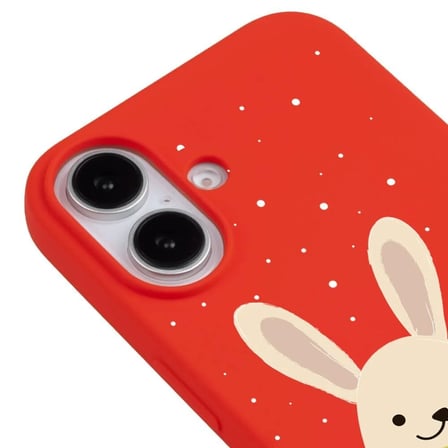 iPhone 16 Plus Kırmızı Lansman Renkli Silikon Winter Rabbit Tasarımlı Premium Kılıf