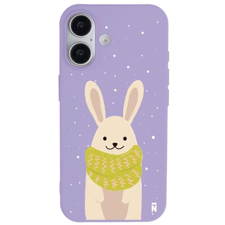 iPhone 16 Lila Lansman Renkli Silikon Winter Rabbit Tasarımlı Premium Kılıf