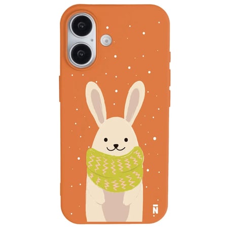 iPhone 16 Turuncu Lansman Renkli Silikon Winter Rabbit Tasarımlı Premium Kılıf