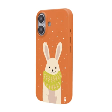 iPhone 16 Turuncu Lansman Renkli Silikon Winter Rabbit Tasarımlı Premium Kılıf