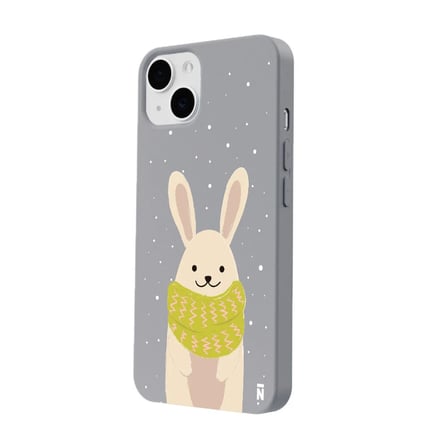 iPhone 15 Gri Lansman Renkli Silikon Winter Rabbit Tasarımlı Kamera Korumalı Kılıf