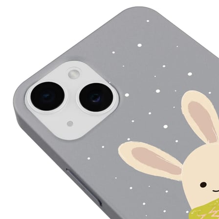 iPhone 15 Gri Lansman Renkli Silikon Winter Rabbit Tasarımlı Kamera Korumalı Kılıf