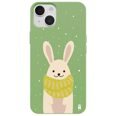 iPhone 14 Yeşil Lansman Renkli Silikon Winter Rabbit Tasarımlı Kamera Korumalı Kılıf