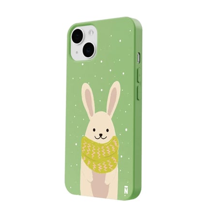iPhone 14 Yeşil Lansman Renkli Silikon Winter Rabbit Tasarımlı Kamera Korumalı Kılıf