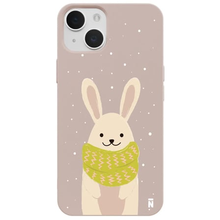 iPhone 14 Pudra Lansman Renkli Silikon Winter Rabbit Tasarımlı Kamera Korumalı Kılıf
