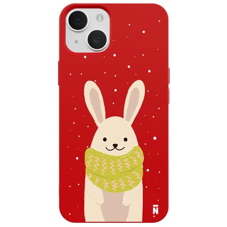 iPhone 14 Kırmızı Lansman Renkli Silikon Winter Rabbit Tasarımlı Kamera Korumalı Kılıf