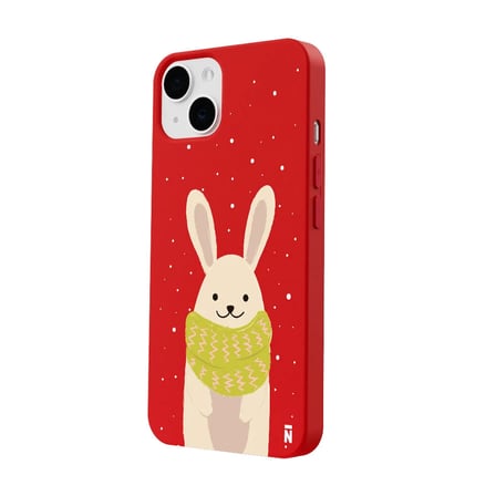 iPhone 14 Kırmızı Lansman Renkli Silikon Winter Rabbit Tasarımlı Kamera Korumalı Kılıf