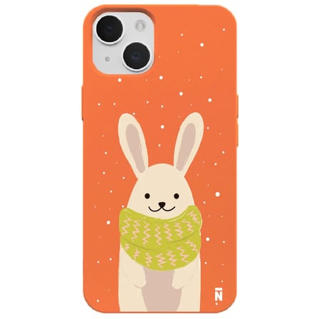 iPhone 12 Turuncu Lansman Renkli Silikon Winter Rabbit Tasarımlı Kamera Korumalı Kılıf