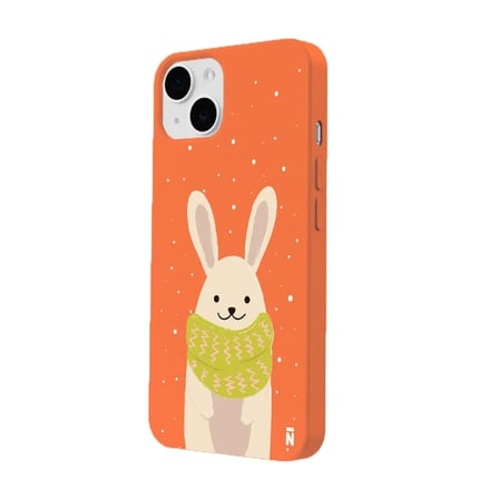iPhone 11 Turuncu Lansman Renkli Silikon Winter Rabbit Tasarımlı Kamera Korumalı Kılıf
