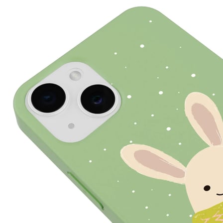 iPhone 15 Plus Yeşil Lansman Renkli Silikon Winter Rabbit Tasarımlı Kamera Korumalı Kılıf