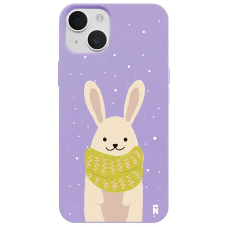 iPhone 15 Plus Lila Lansman Renkli Silikon Winter Rabbit Tasarımlı Kamera Korumalı Kılıf