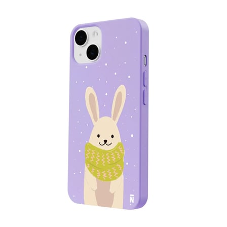iPhone 15 Plus Lila Lansman Renkli Silikon Winter Rabbit Tasarımlı Kamera Korumalı Kılıf