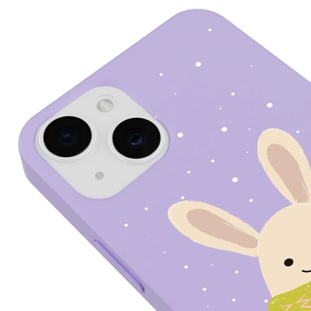 iPhone 15 Plus Lila Lansman Renkli Silikon Winter Rabbit Tasarımlı Kamera Korumalı Kılıf