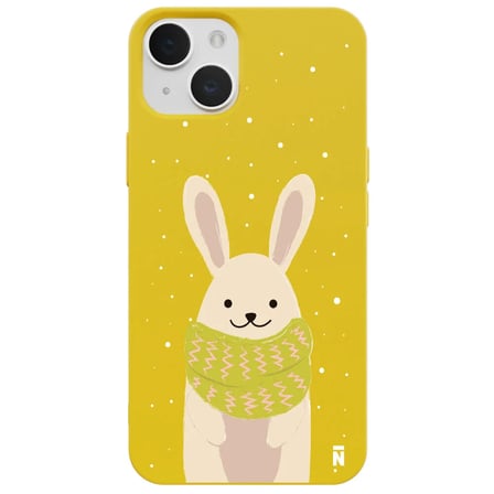 iPhone 15 Plus Sarı Lansman Renkli Silikon Winter Rabbit Tasarımlı Kamera Korumalı Kılıf