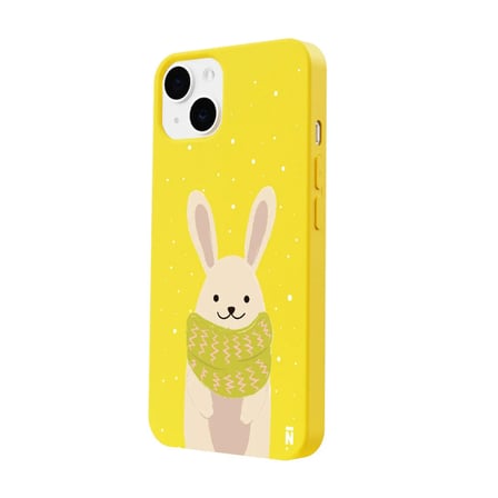 iPhone 15 Plus Sarı Lansman Renkli Silikon Winter Rabbit Tasarımlı Kamera Korumalı Kılıf