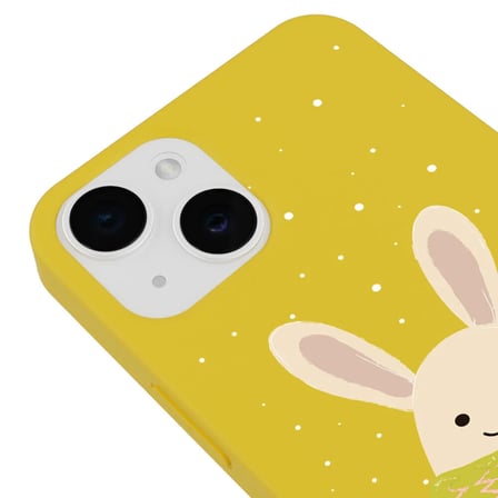 iPhone 15 Plus Sarı Lansman Renkli Silikon Winter Rabbit Tasarımlı Kamera Korumalı Kılıf
