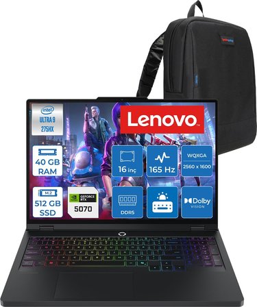 Lenovo Legion Pro 5 16IAX10 Intel Ultra 9 275HX 40GB 512GB SSD 8GB/RTX5070/115W 16" Wqxga (2560X1600) OLED 1100NITS 165Hz Wi-Fi7+Bt 5.4 Dos Gaming Bilgisayar L83F3008BTRF13 + Zettaçanta