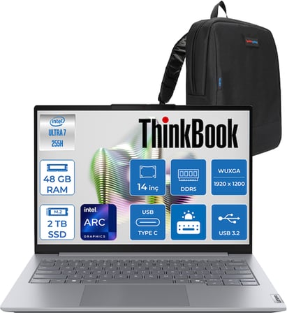 Lenovo Thinkbook 14 G8 Ial Intel Core Ultra 7 255H 48GB Ddr5 2tb SSD Intel Arc 140T 14" Wuxga IPS 300NITS Windows 11 Pro Taşınabilir Bilgisayar 21SJ007BTXH19 + Zettaçanta
