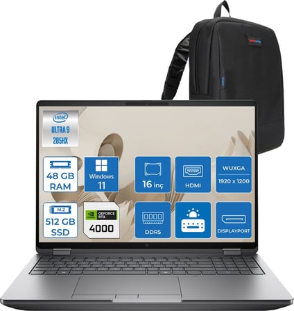 Hp Zbook Fury G1I Intel Core Ultra 9 285HX 48GB Ddr5 512GB SSD 16GB/RTXPRO4000 Blackwell 16" Wuxga IPS 400NIT Windows 11 Pro Taşınabilir Bilgisayar C65G3ESP17 + Zettaçanta