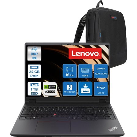 Lenovo Thinkpad P16V Gen 2 Intel Core Ultra 7 165H 24GB 1tb SSD 8GB/RTX2000/GDDR6 16" Wuxga IPS 400NITS Freedos Taşınabilir Iş Istasyonu 21KX001MTXF06 + Zettaçanta