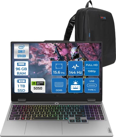Lenovo Loq Intel Core I7 13700HX 96GB 1tb SSD 8GB/RTX5050/100W 15.6" Fhd IPS 300NITS 100% Srgb 144Hz Windows 11 Pro Taşınabilir Bilgisayar 15IRX1050P22 + Zettaçanta