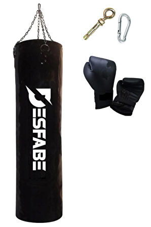 Desfabe Boxing Star 120x32 Cm Zincirli Boks Kum Torbası Siyah+Askı Aparatı+Boks Eldiveni