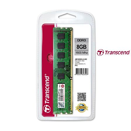 Transcend 8GB DDR3 1600MHz CL11 Masaüstü Belleği