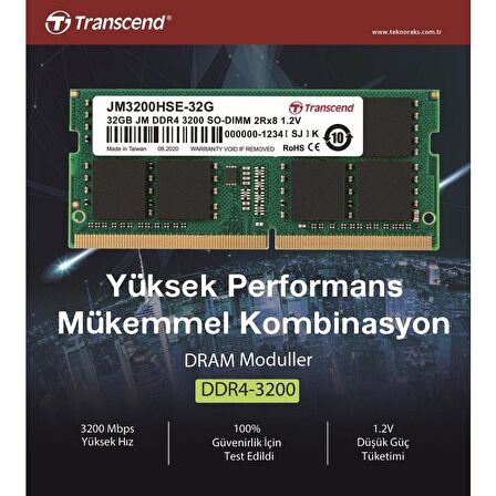 Transcend JM3200HSE-32G 32GB Ddr4 3200MHZ CL22 1.2V Notebook Ram