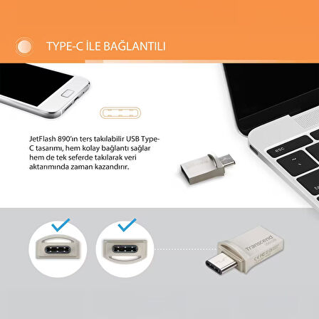 Transcend TS256GJF890S 256GB Type-A&C OTG USB3.1 Flash Bellek