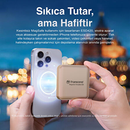 Transcend TS1TESD420C 1TB, USB,Type C, 20Gbps, 2000MB/s Magsafe Taşınabilir Harici SSD - Gri
